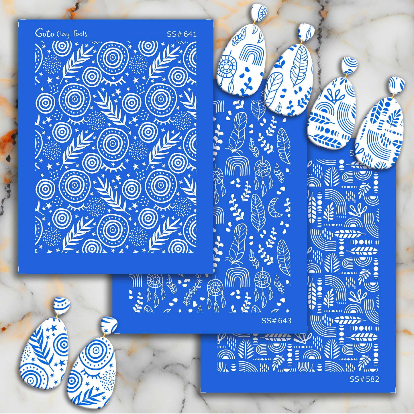Boho Leaf Silkscreen for Polymer Clay Earrings: Jewelry Stencil SS#641