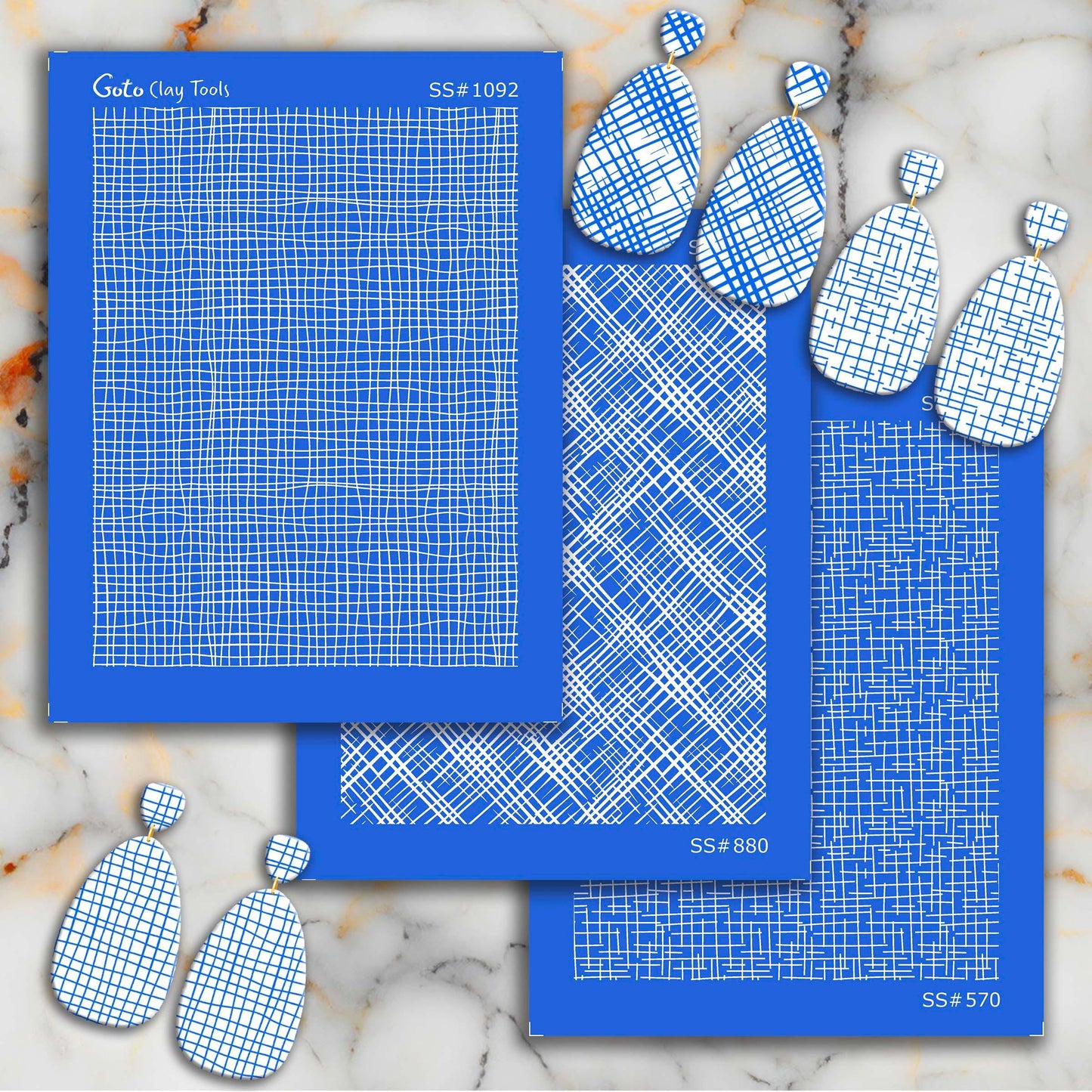Wavy Grid Silkscreen for Polymer Clay Earrings: 3.74" x 4.92" SS#1092