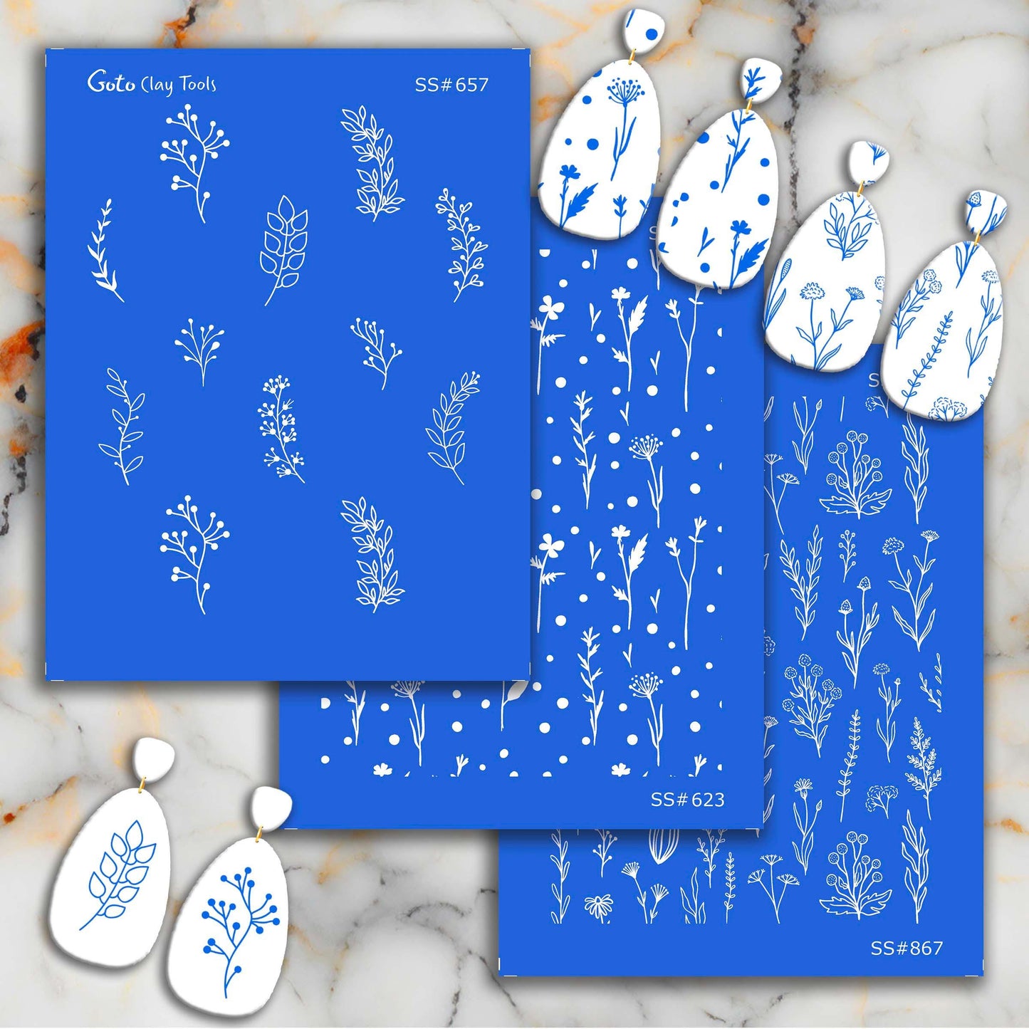 Wildflower Silkscreen for Polymer Clay Earrings: Jewelry Making Stencil SS#657