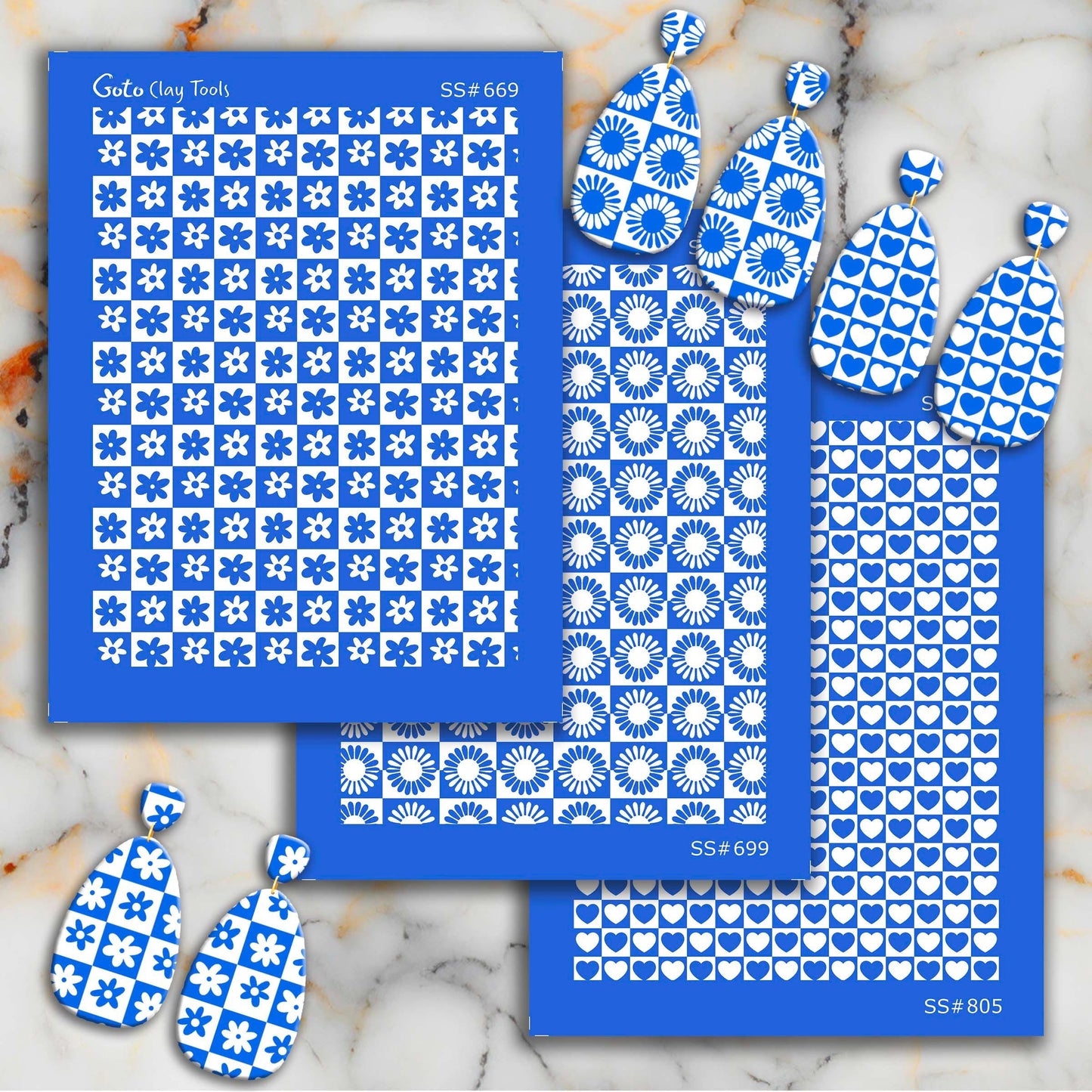 Checkered Flower Silkscreen for Polymer Clay Earrings: Criss Cross Pattern SS#669