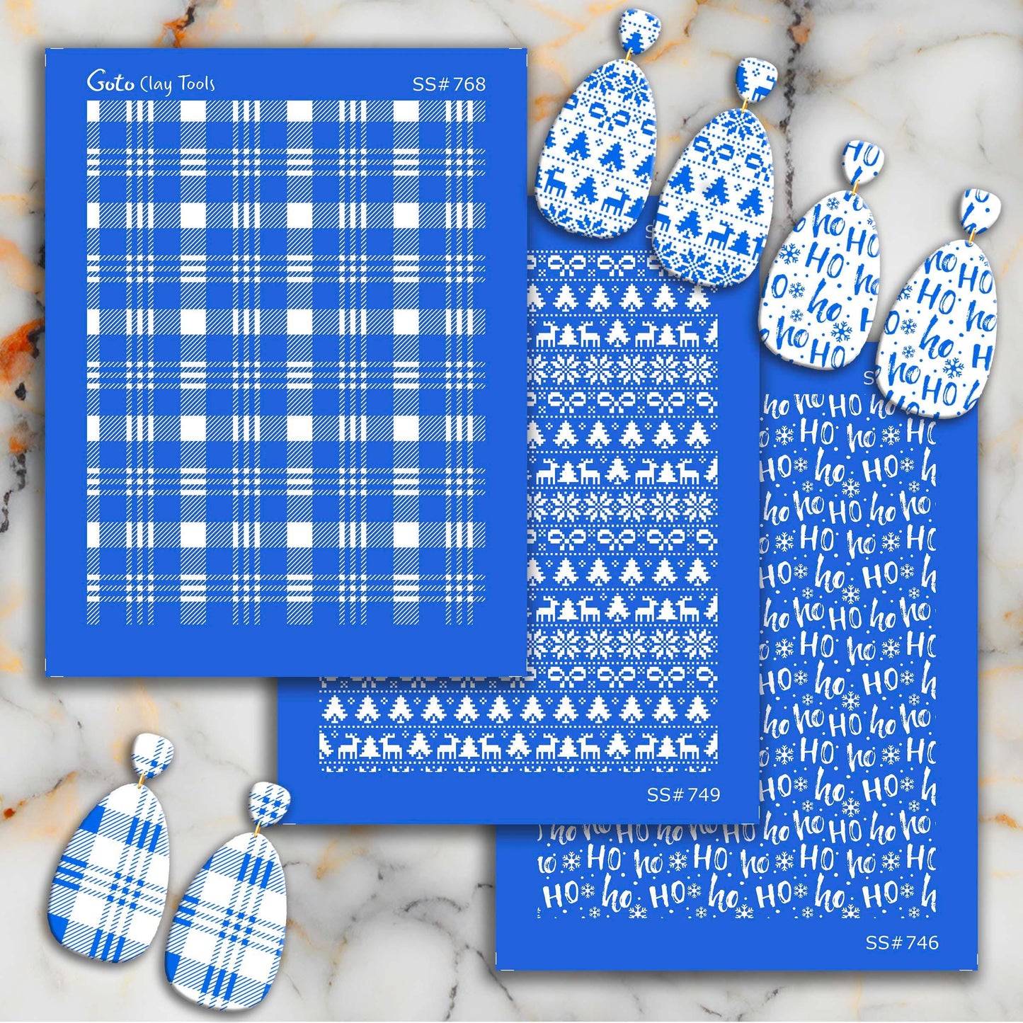 Christmas Silkscreen for Polymer Clay Earrings: Stencil SS#749-Single