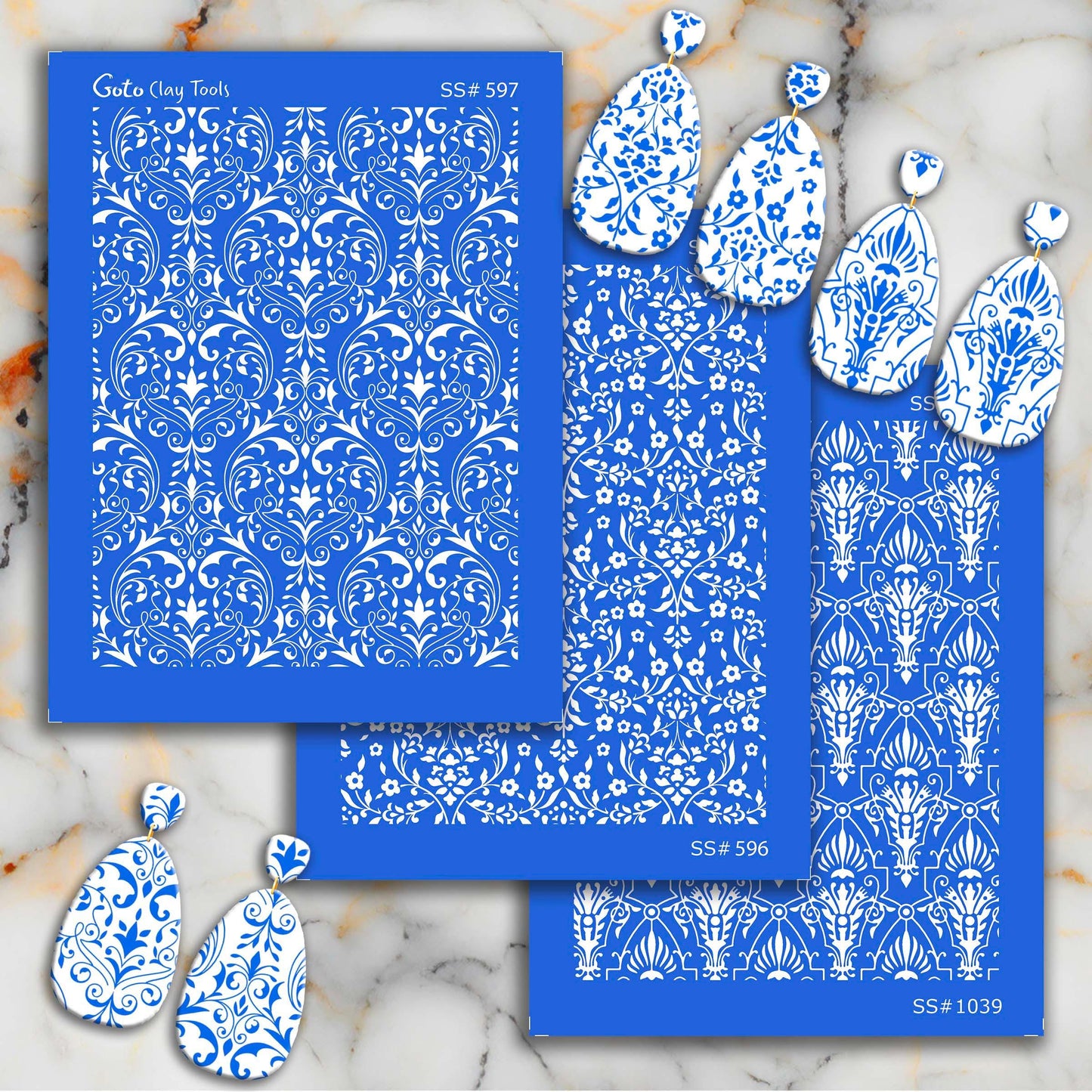 Art Deco Damask Silkscreen: Polymer Clay Earring Stencil (3.74x4.92" Printable Area) SS#1039