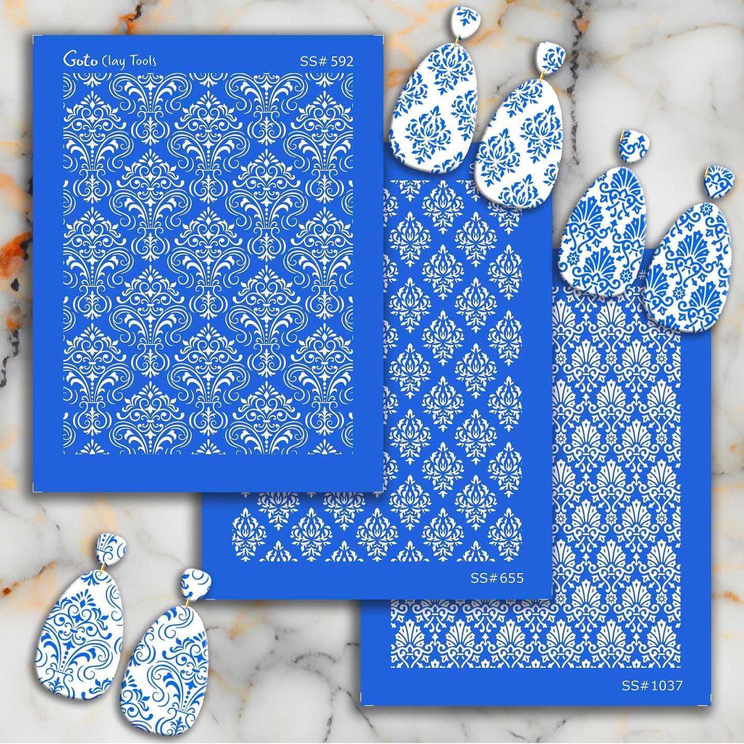 Damask Silkscreen for Polymer Clay Earrings: Jewelry Making Stencil SS#655
