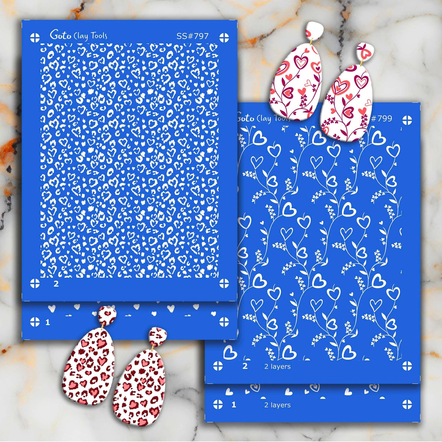 Heart Leopard Silkscreen for Polymer Clay Earrings: 2-Layer Stencil SS#797