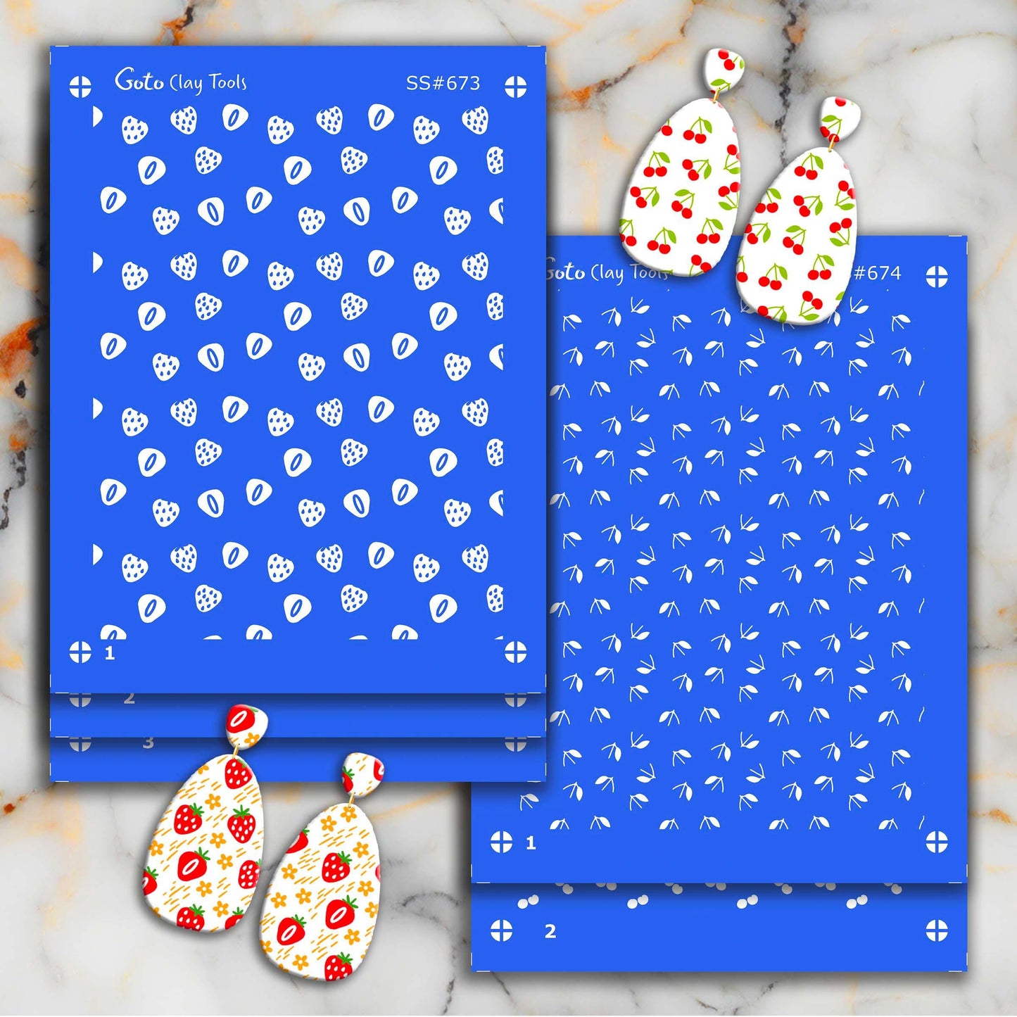 Strawberry Silkscreen for Polymer Clay Earrings: 3-Layer Stencil (3.74x4.92" Printable Size) SS#673