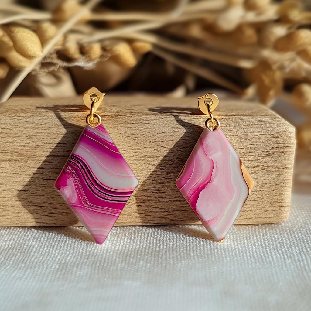 Pink Marble Polymer Clay Transfer Paper: Water Soluble, Gold Detail #795