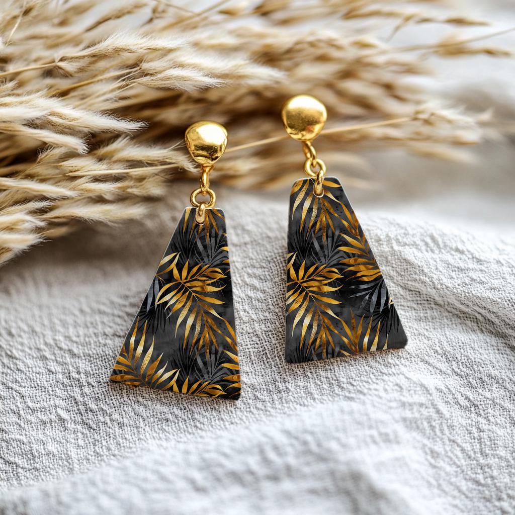 Tropical Leaf Polymer Clay Transfer Paper: Gold & Black, Water Soluble