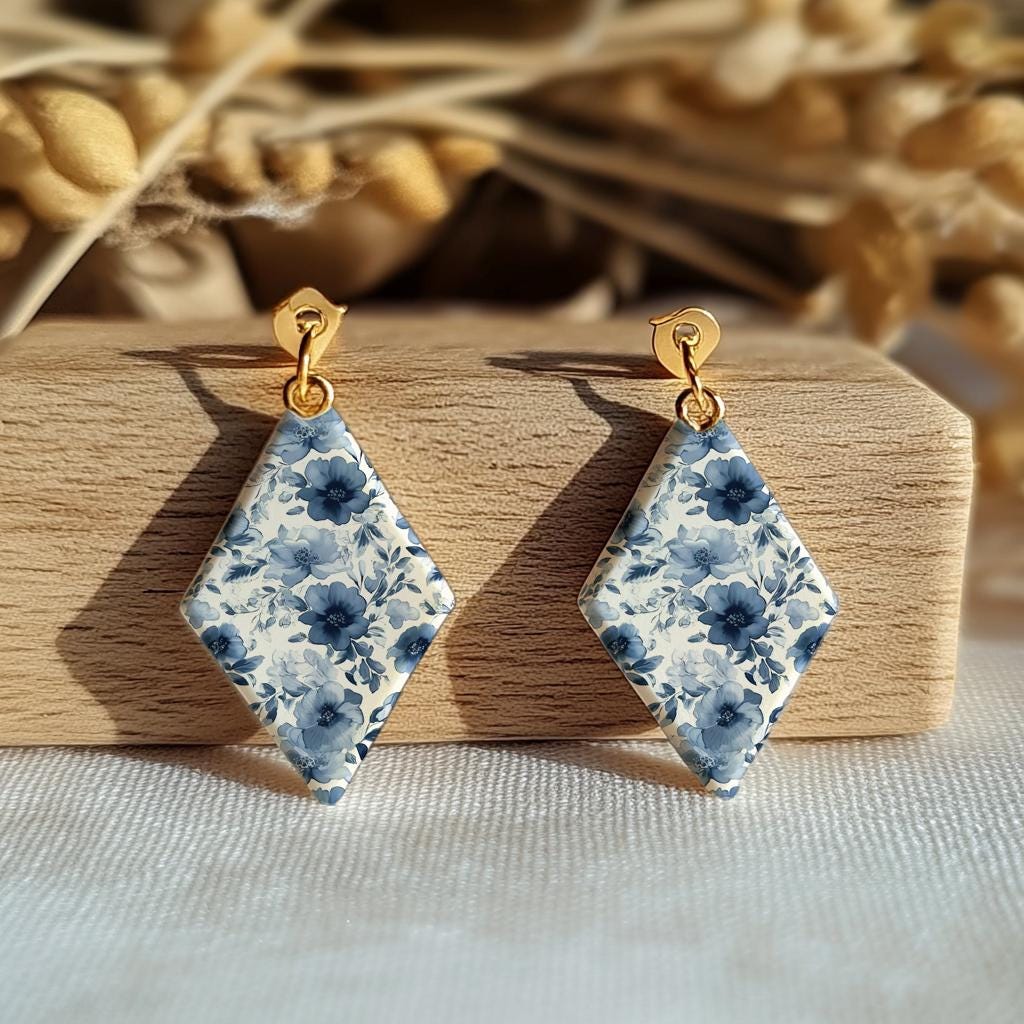 Blue Chinoiserie Floral Transfer Paper for Polymer Clay