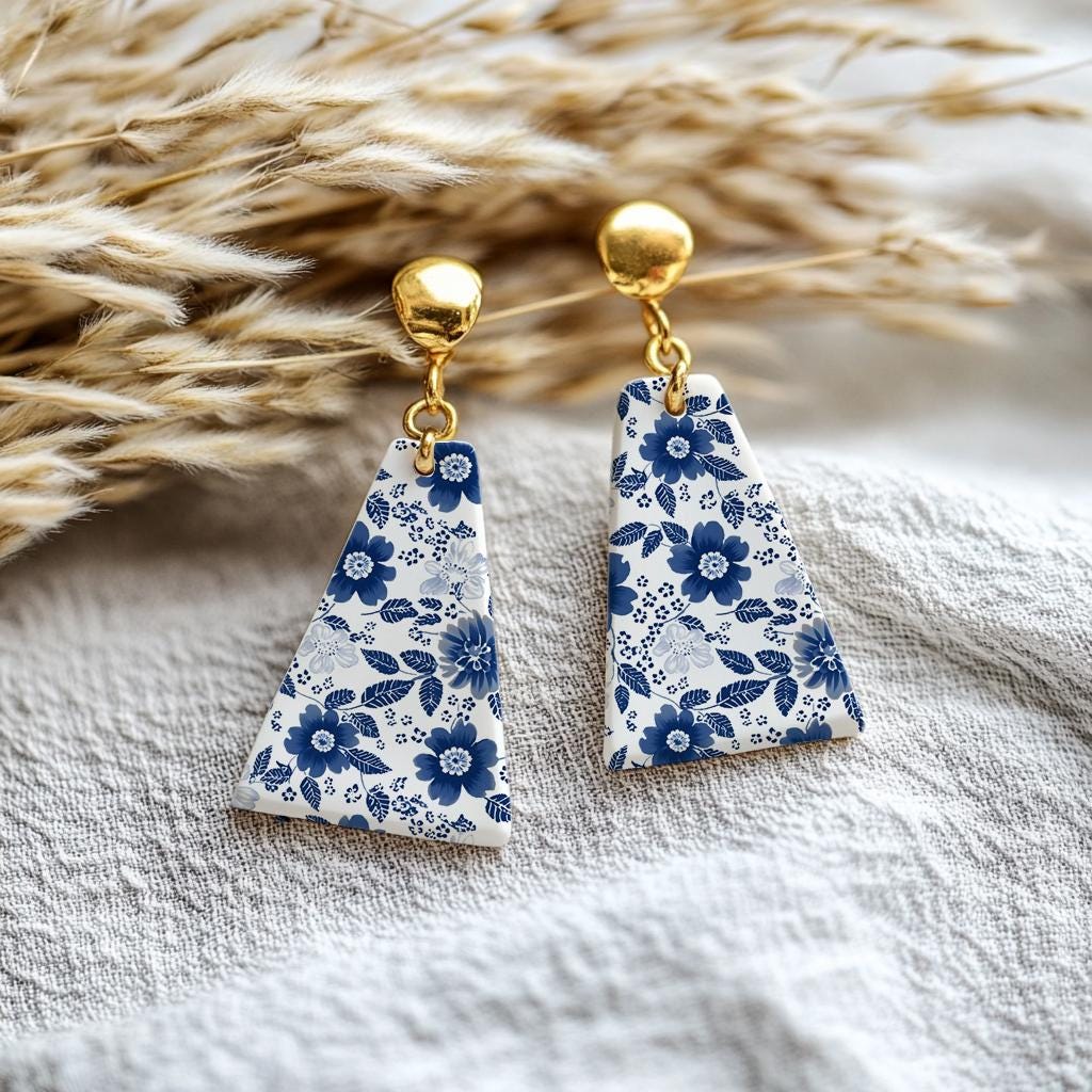 Blue Chinoiserie Floral Transfer Paper for Polymer Clay