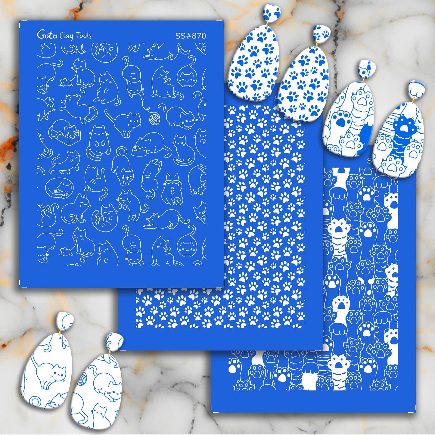 Cat Paws Silkscreen for Polymer Clay Earrings: Jewelry Making Stencil SS#903