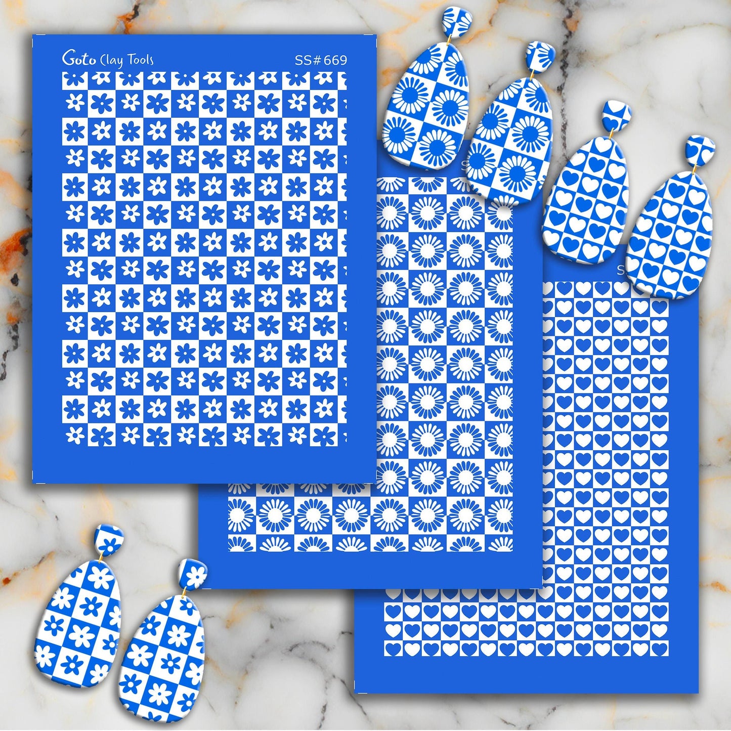 Daisy checkered Silkscreen for Polymer Clay Earring making, Clay Stencils, Clay Earring Silkscreen, Polymer Clay Supplies SS#699