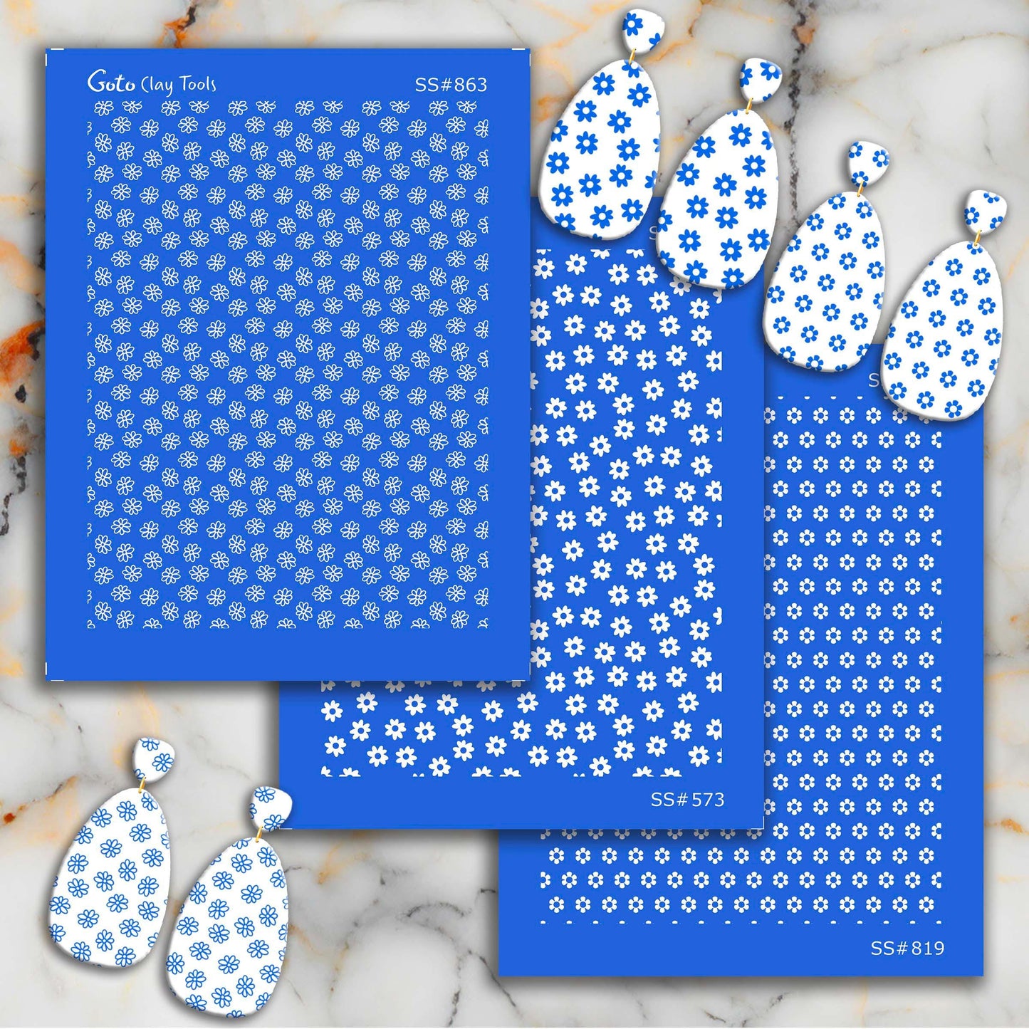 Ditsy Flower Silkscreen for Polymer Clay Earrings: 9.5x12.5cm SS#863