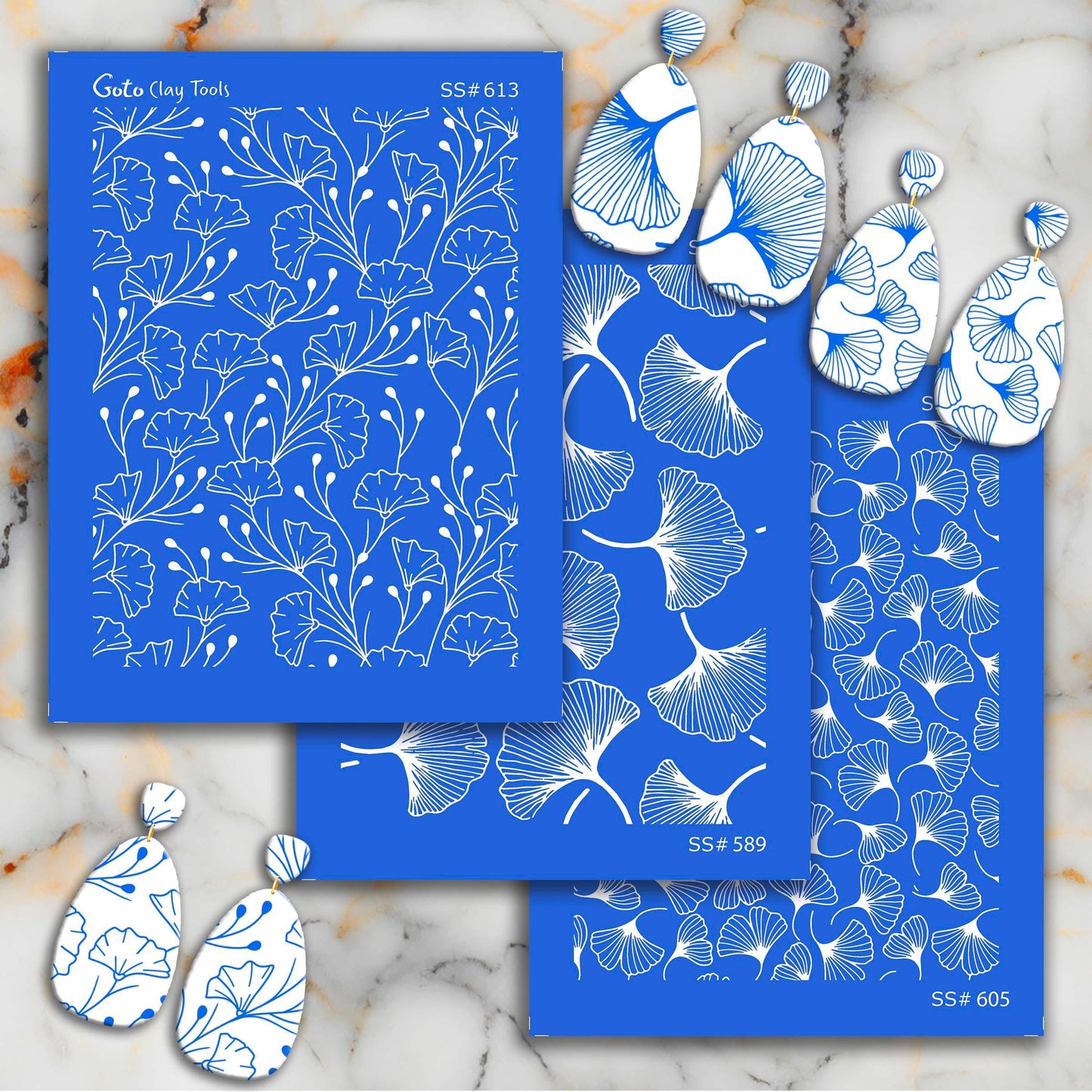 Ginkgo Leaf Silkscreen for Polymer Clay Earrings: Jewelry Making Stencil. SS#613