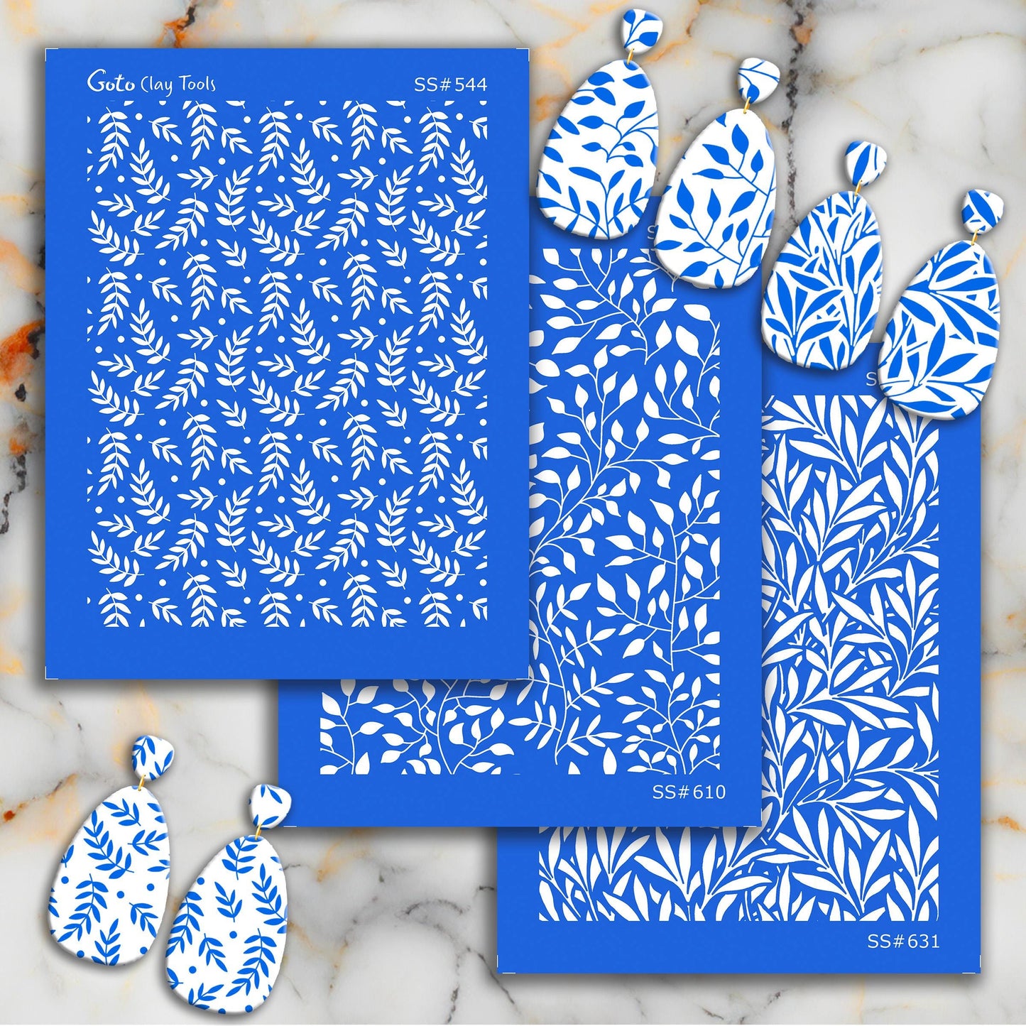 Leaves Silkscreen for Polymer Clay Earrings: Jewelry Making Stencil SS#544