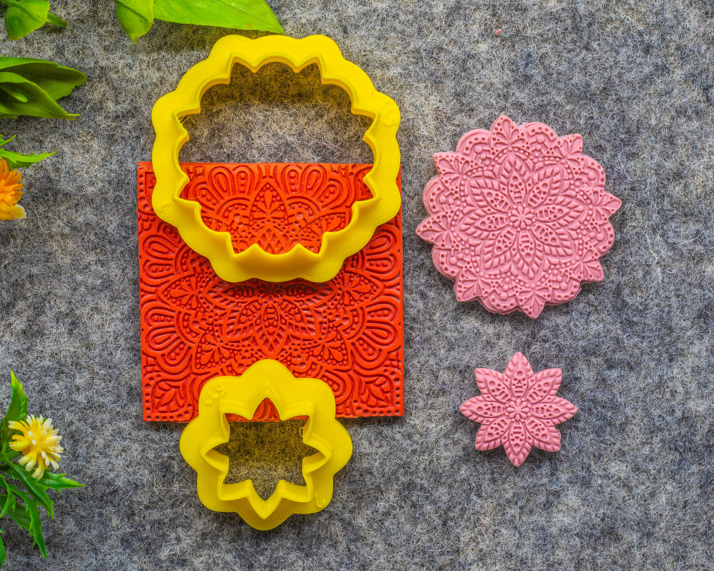 Mandala Texture mat for polymer clay with Cutter , Polymer Clay Rubber Texture mat, Texture Tile mats, Fimo, Sculpey, Cernit