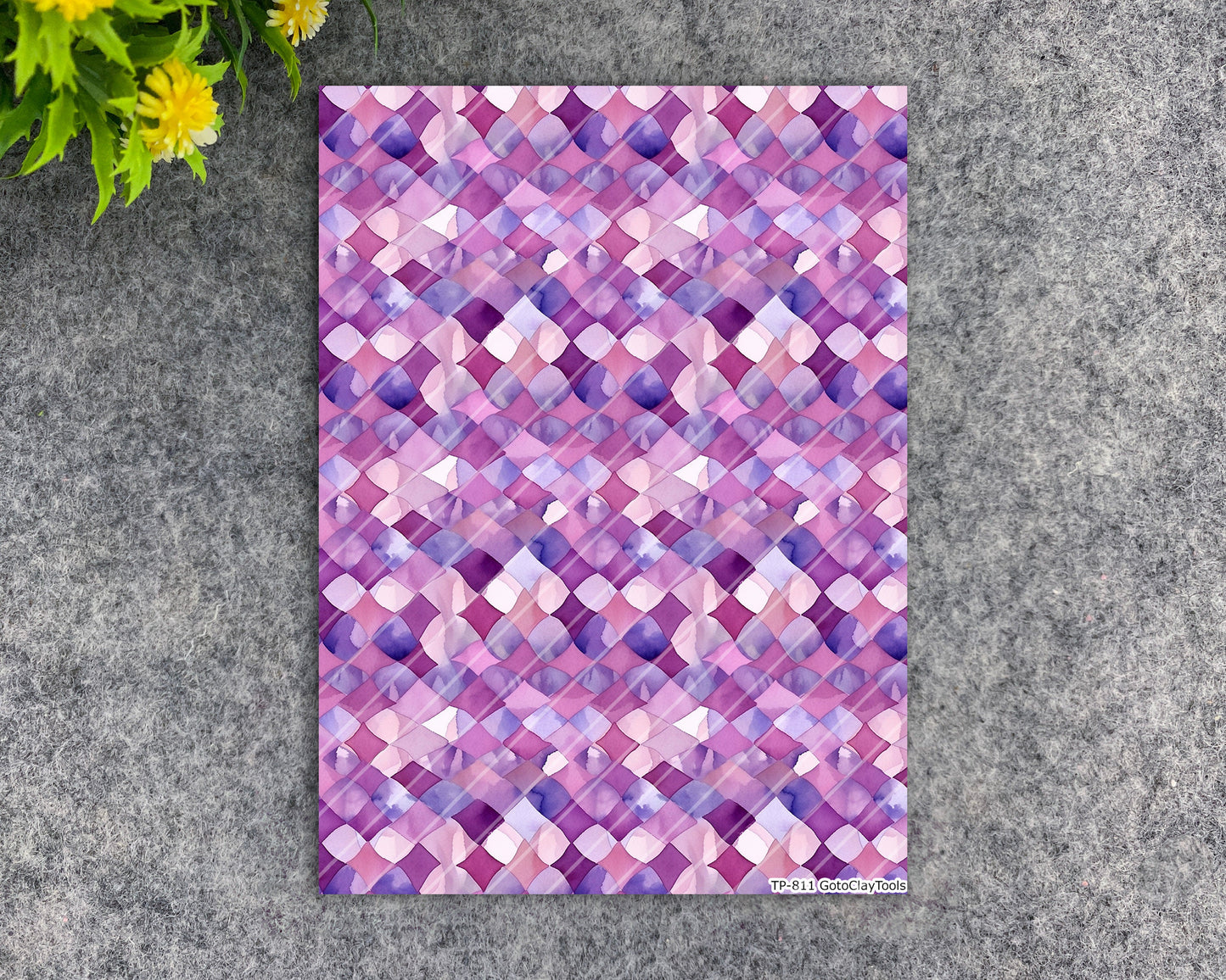 Transfer paper for polymer clay, purple tiles, water soluble transfer paper, polymer clay image transfers, magic transfer paper #811