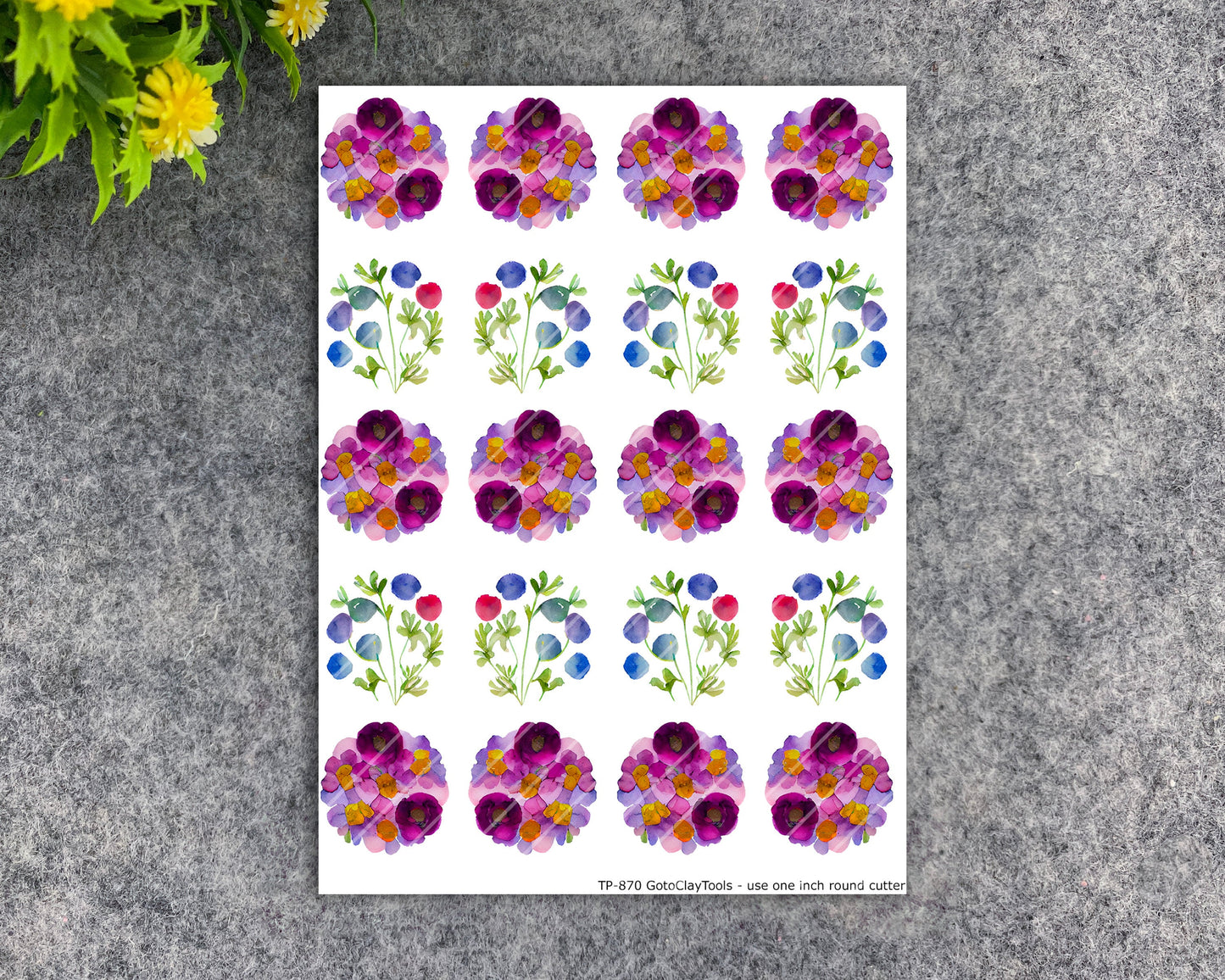 Transfer paper for polymer clay, Watercolor flowers, water soluble transfer paper, polymer clay image transfers, magic transfer paper #870