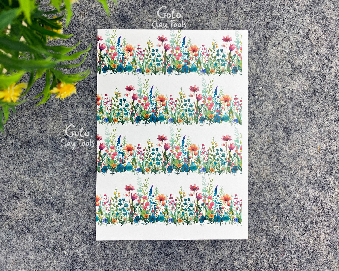 Transfer paper for polymer clay, wild flower border, water soluble transfer paper, polymer clay image transfers, magic transfer paper #797