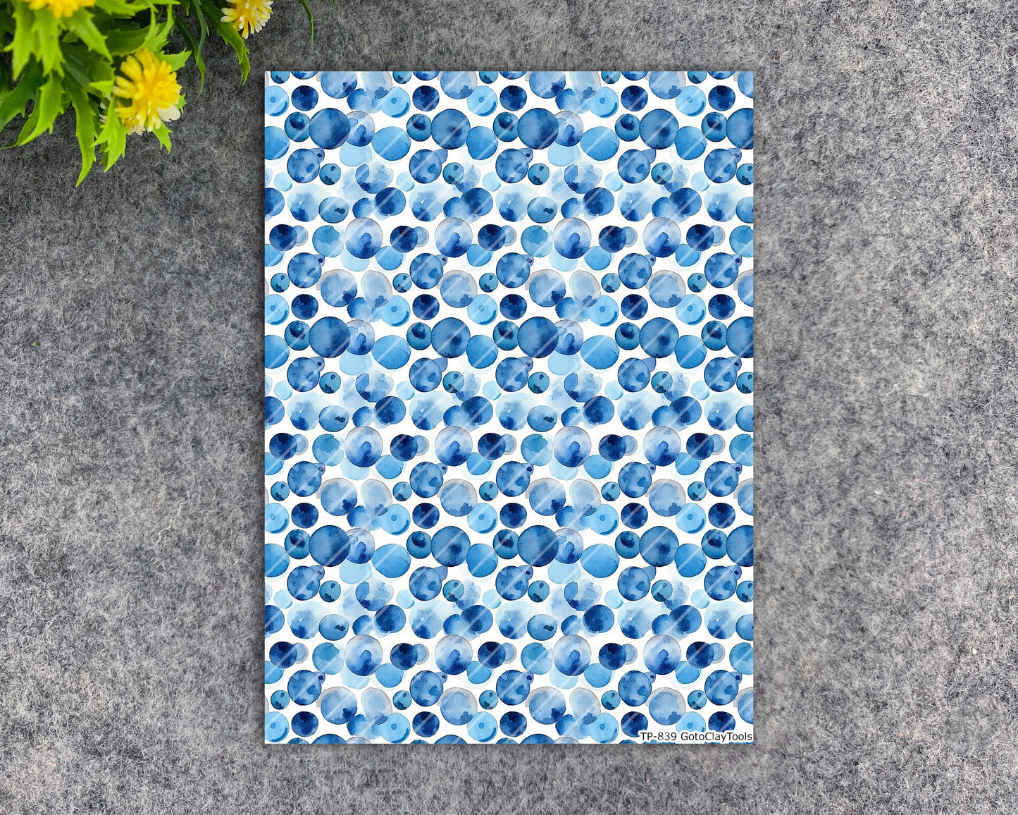 Transfer paper for polymer clay, Watercolor Blue dots, water soluble transfer paper, polymer clay image transfers, magic transfer paper #839