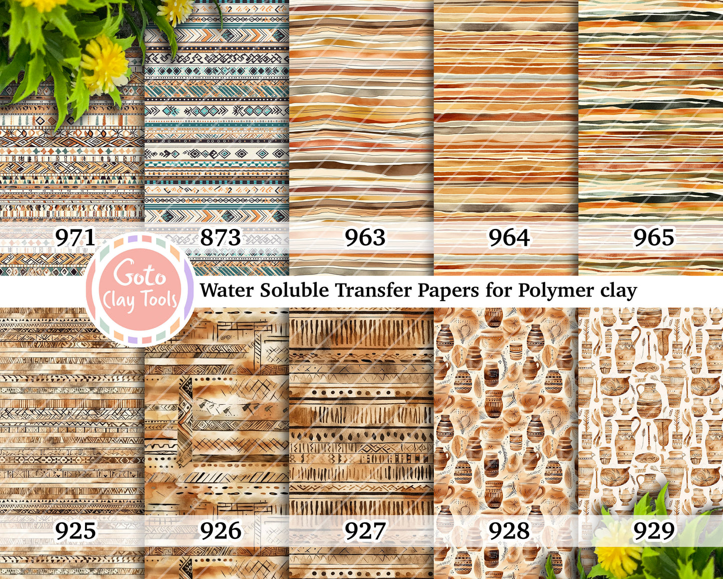 Water soluble Transfer paper for polymer clay, Watercolor Tribal Stripes patterns, polymer clay image transfers, magic transfer paper