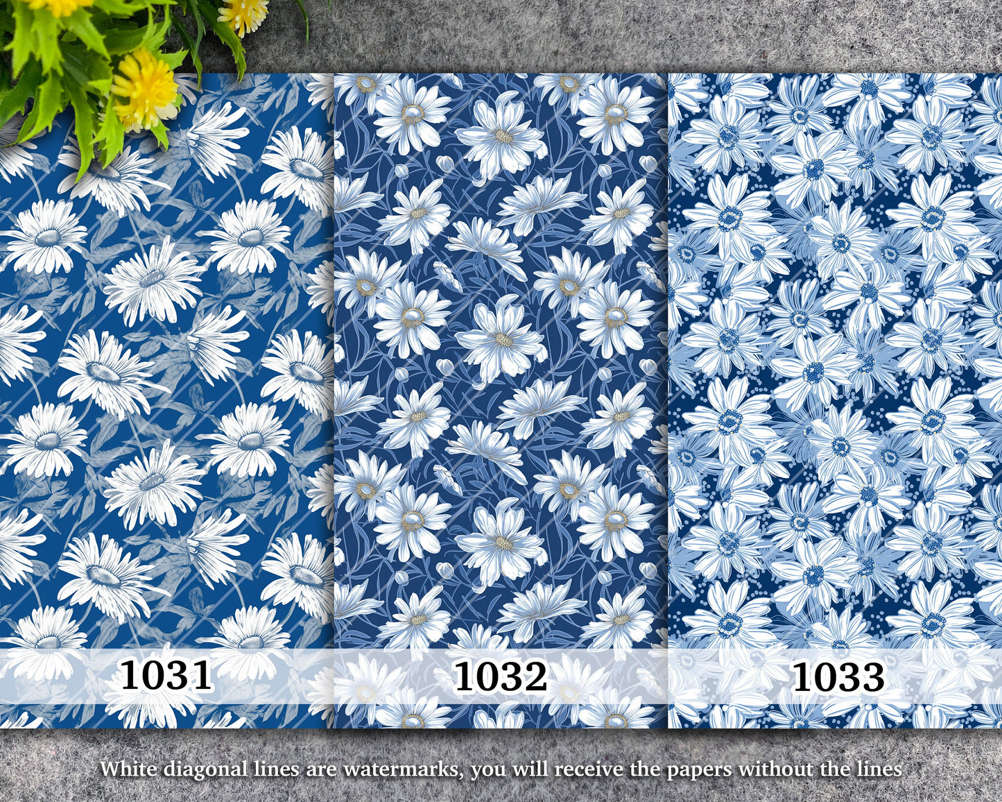 Water soluble Transfer paper for polymer clay, Blue daisy floral pattern, polymer clay image transfers, magic transfer paper