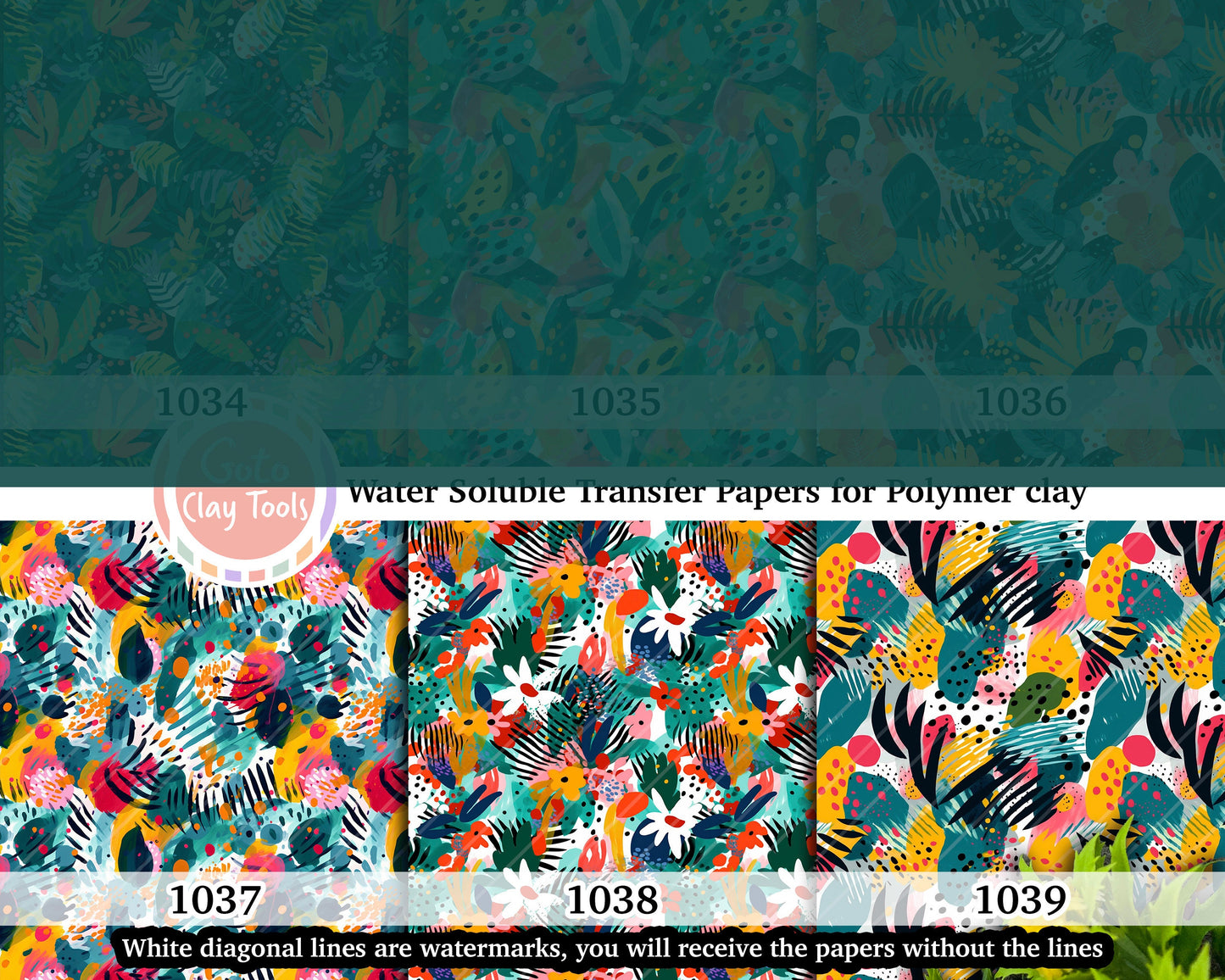 Water soluble Transfer paper for polymer clay, Colorful Tropical abstract pattern, polymer clay image transfers, magic transfer paper