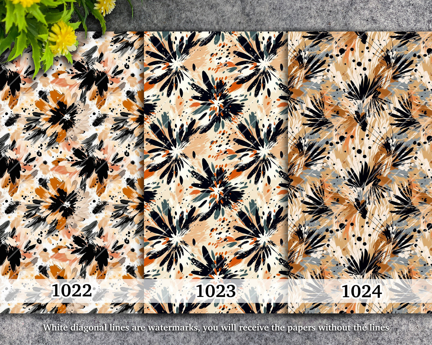 Water soluble Transfer paper for polymer clay, Brown abstract floral pattern, polymer clay image transfers, magic transfer paper