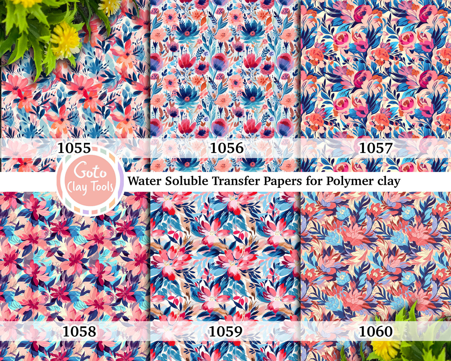 Water soluble Transfer paper for polymer clay, Abstract floral pattern, polymer clay image transfers, magic transfer paper