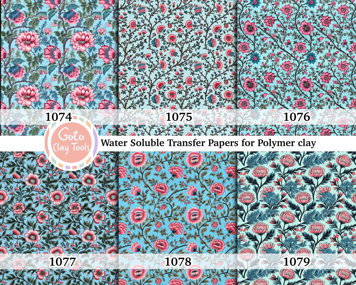 Water soluble Transfer paper for polymer clay, Ethnic floral pattern, polymer clay image transfers, magic transfer paper