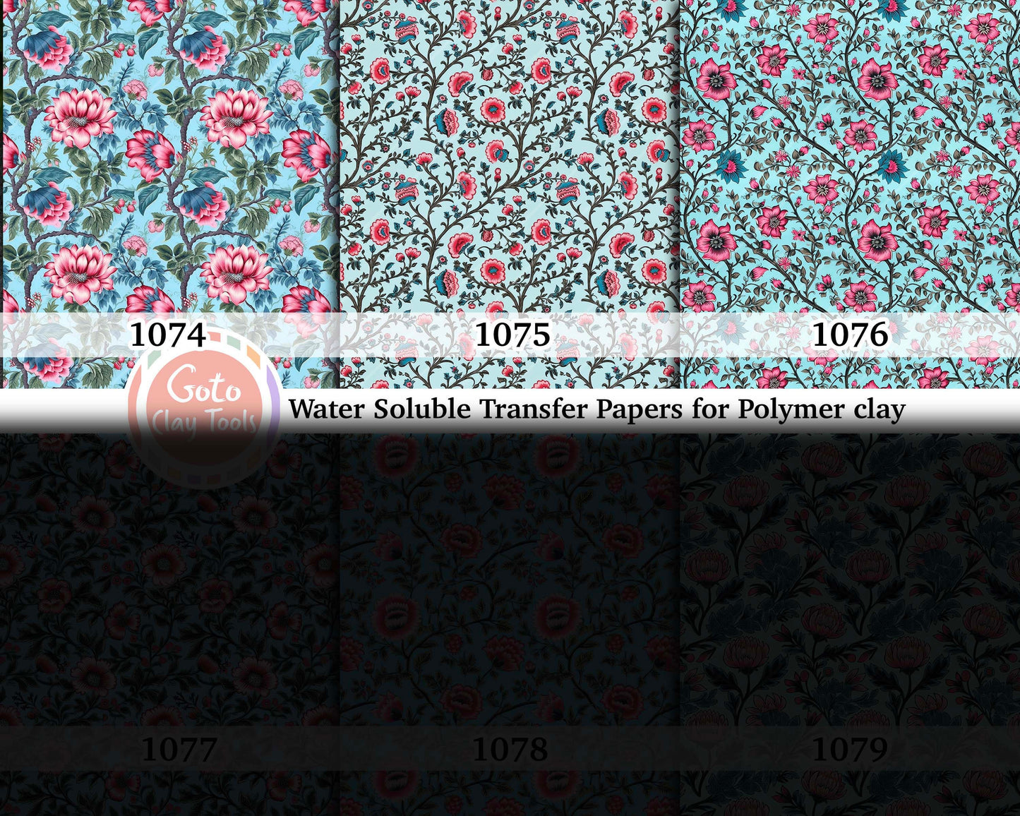 Water soluble Transfer paper for polymer clay, Ethnic floral pattern, polymer clay image transfers, magic transfer paper