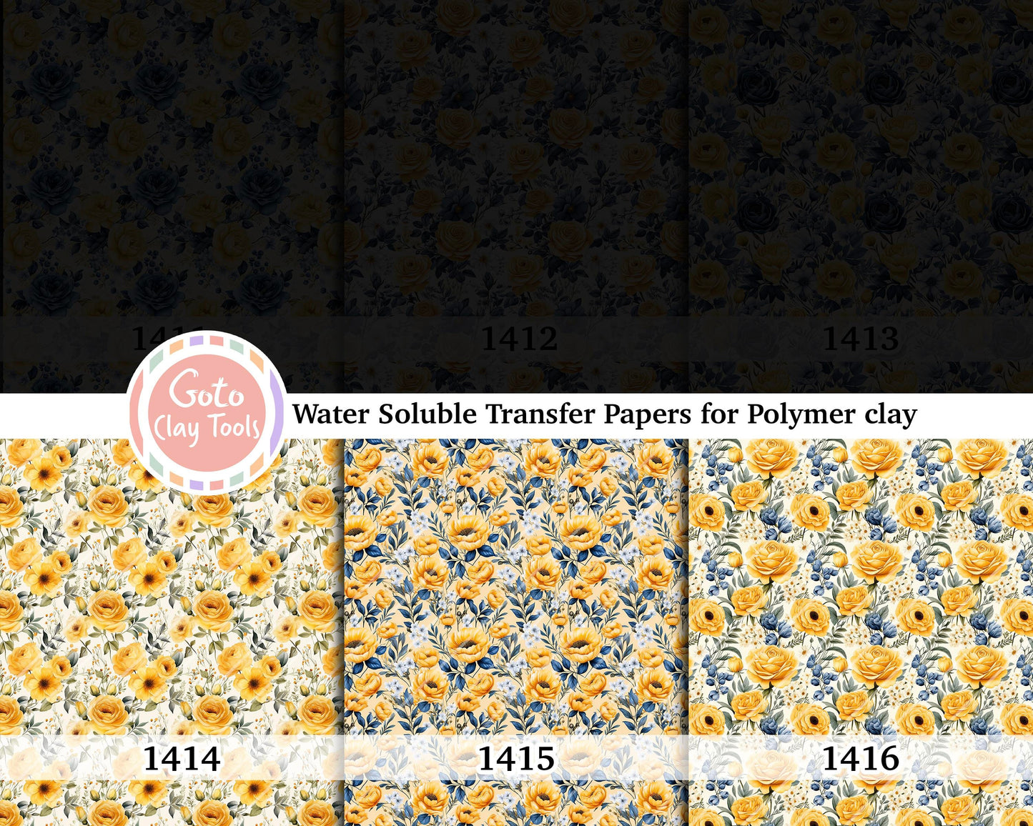 Water soluble Transfer paper for polymer clay, Yellow Rose pattern, polymer clay image transfers, magic transfer paper