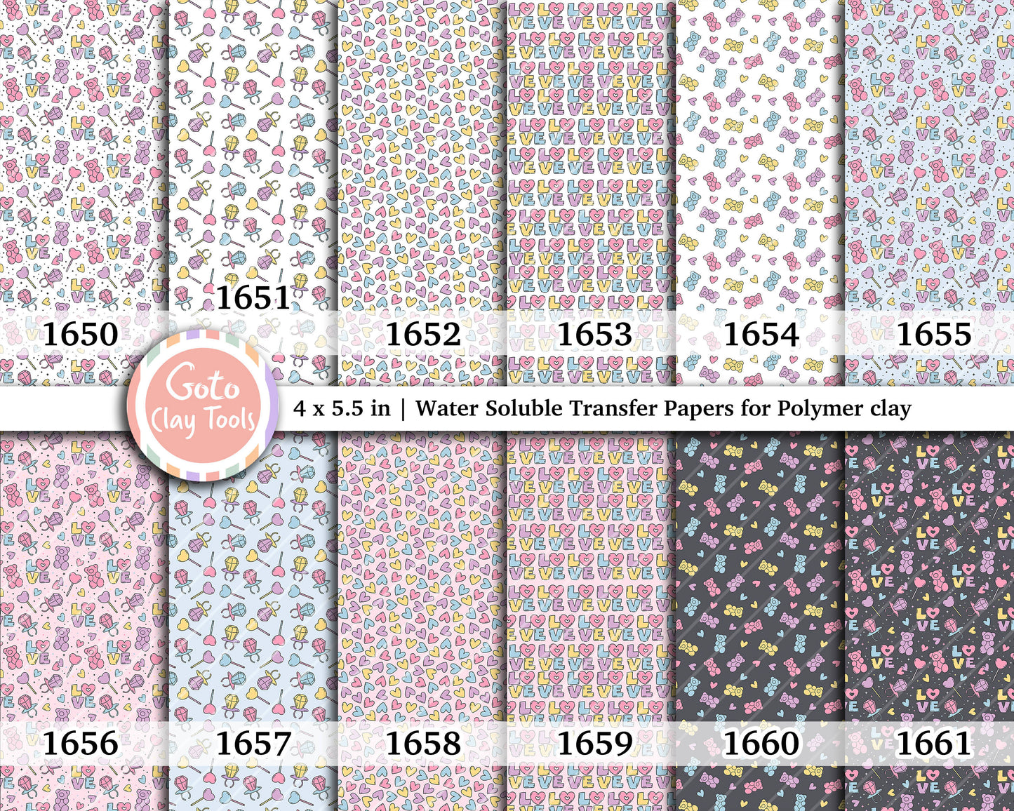 Valentine Water soluble Transfer paper for polymer clay, love teddy bear, love heart, polymer clay image transfers, magic transfer paper