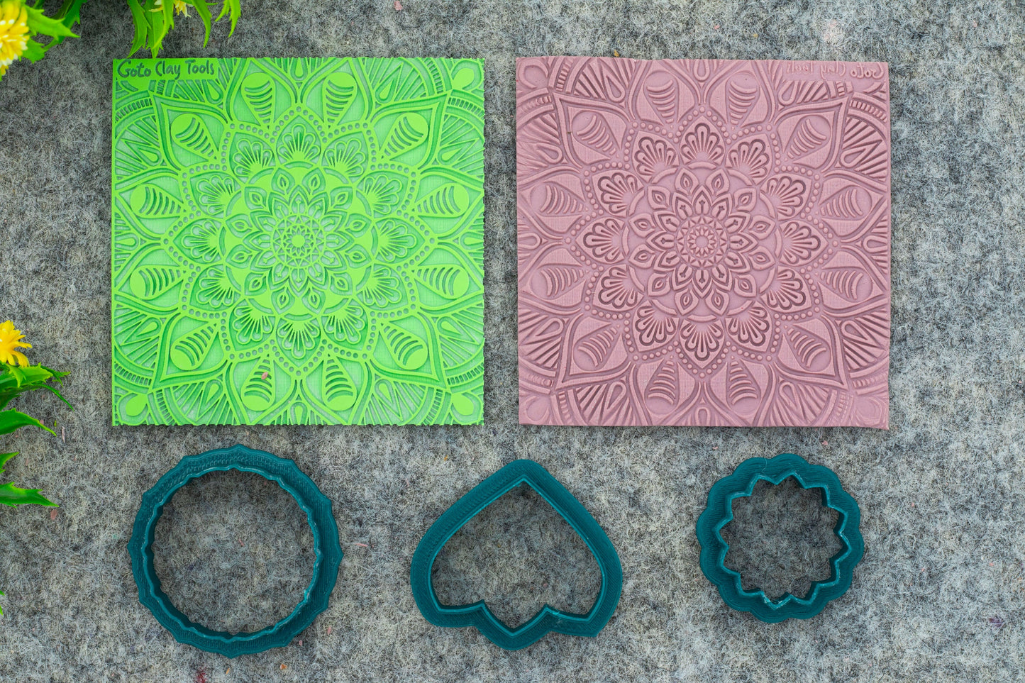 Mandala with Cutter Texture mat for polymer clay, Polymer Clay Rubber Texture mat, Texture Tile mats, Fimo, Sculpey, Cernit