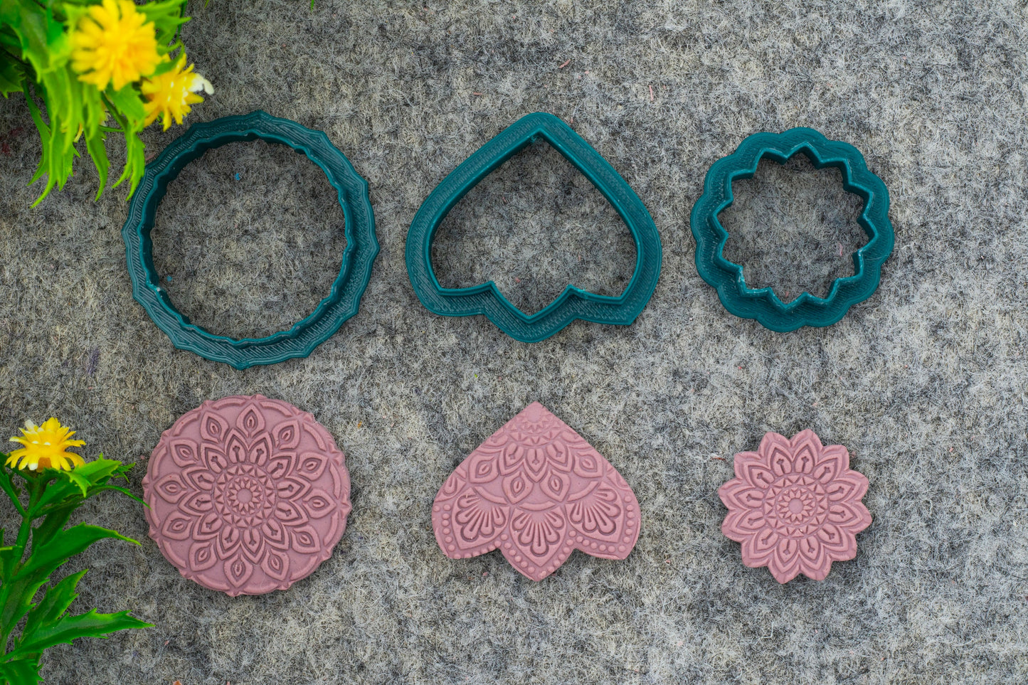 Mandala with Cutter Texture mat for polymer clay, Polymer Clay Rubber Texture mat, Texture Tile mats, Fimo, Sculpey, Cernit