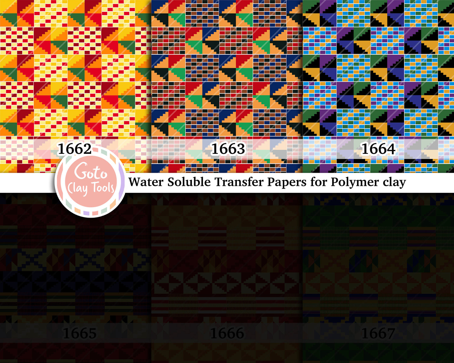 Water soluble Transfer paper for polymer clay, African Kente pattern, polymer clay image transfers, magic transfer paper