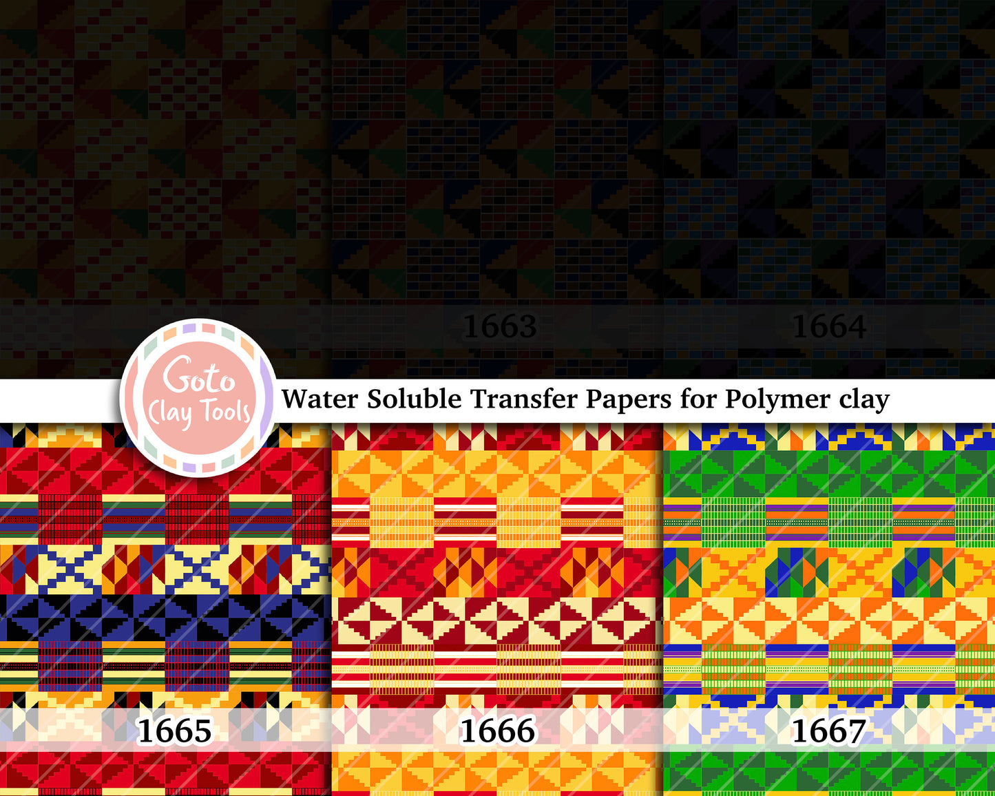 Water soluble Transfer paper for polymer clay, African Kente pattern, polymer clay image transfers, magic transfer paper