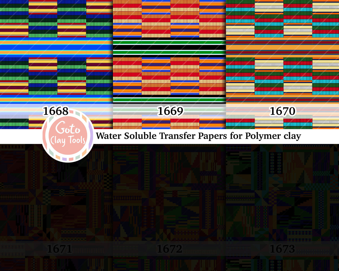 Water soluble Transfer paper for polymer clay, African Kente pattern, polymer clay image transfers, magic transfer paper