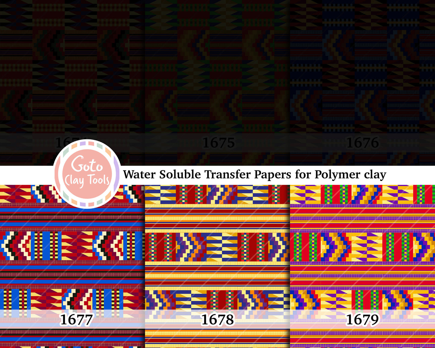 Water soluble Transfer paper for polymer clay, African Kente pattern, polymer clay image transfers, magic transfer paper