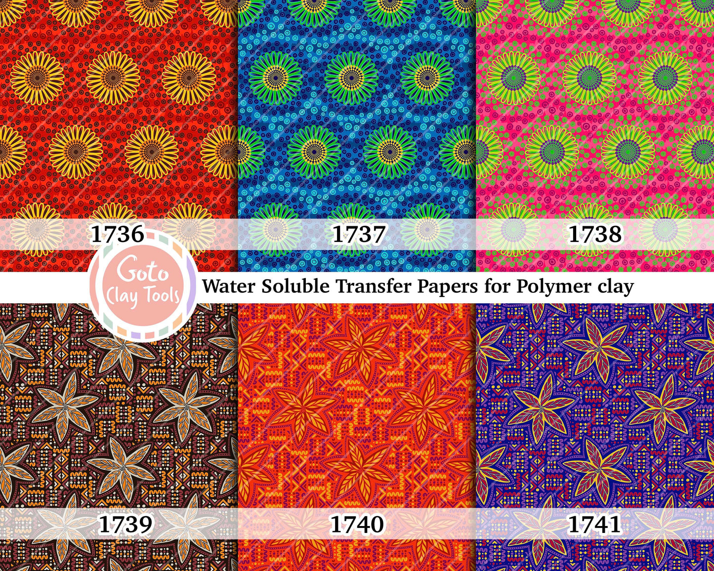 Water soluble Transfer paper for polymer clay, African Ankara pattern, polymer clay image transfers, magic transfer paper