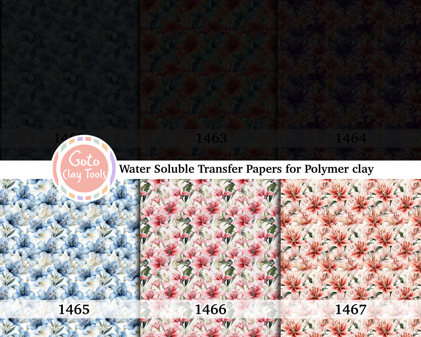 Water soluble Transfer paper for polymer clay, Lily floral, polymer clay image transfers, magic transfer paper