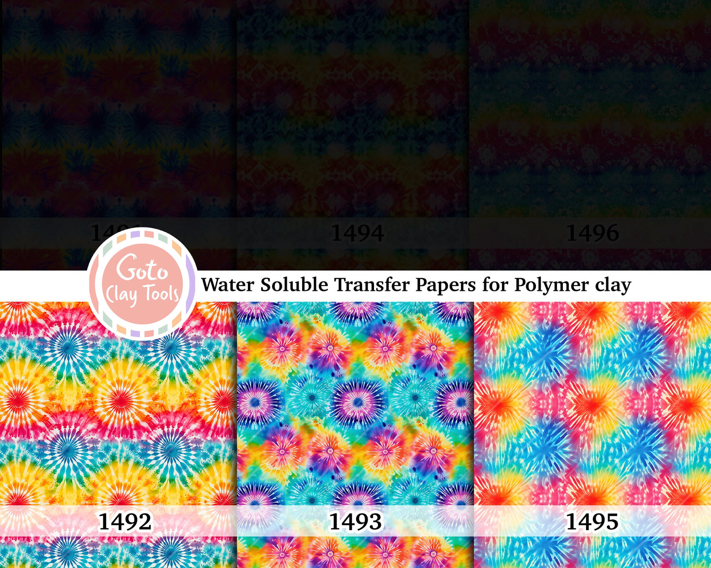 Water soluble Transfer paper for polymer clay, Rainbow tie dye pattern, polymer clay image transfers, magic transfer paper