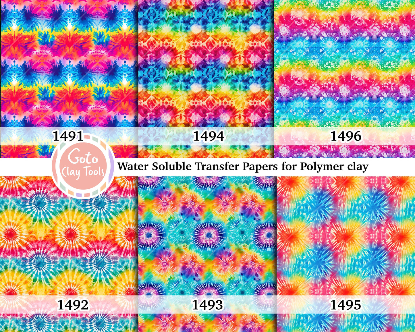 Water soluble Transfer paper for polymer clay, Rainbow tie dye pattern, polymer clay image transfers, magic transfer paper
