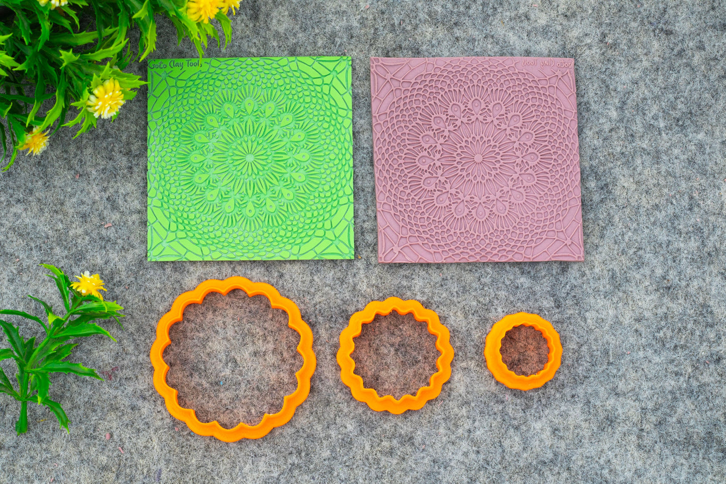 Mandala with Cutter Texture mat for polymer clay, Polymer Clay Rubber Texture mat, Texture Tile mats, Fimo, Sculpey, Cernit