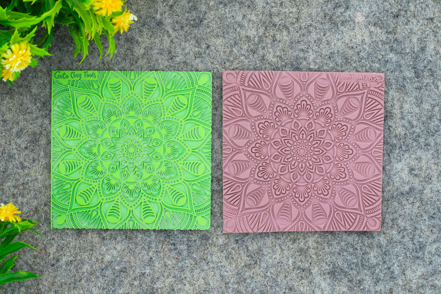 Mandala with Cutter Texture mat for polymer clay, Polymer Clay Rubber Texture mat, Texture Tile mats, Fimo, Sculpey, Cernit