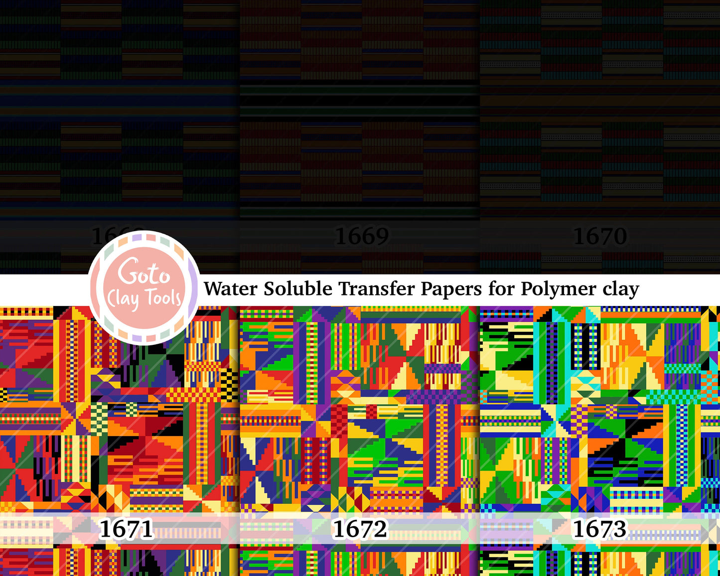 Water soluble Transfer paper for polymer clay, African Kente pattern, polymer clay image transfers, magic transfer paper