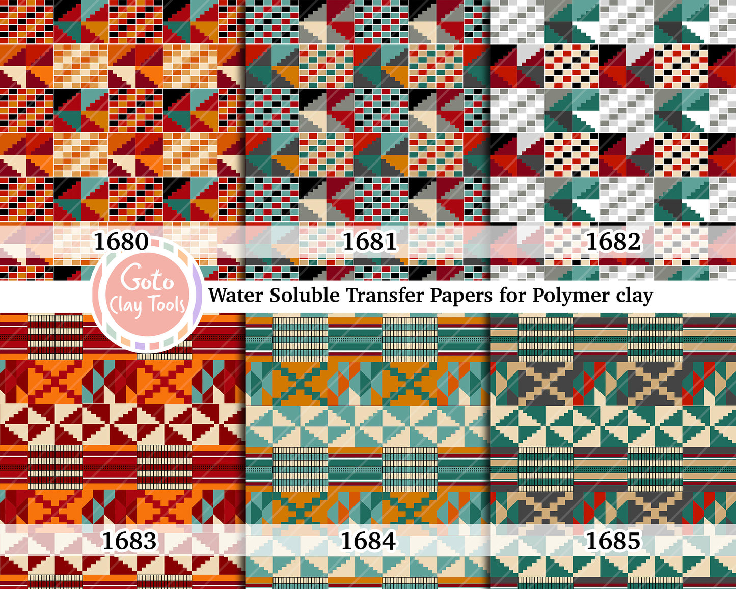 Water soluble Transfer paper for polymer clay, African Kente pattern, polymer clay image transfers, magic transfer paper