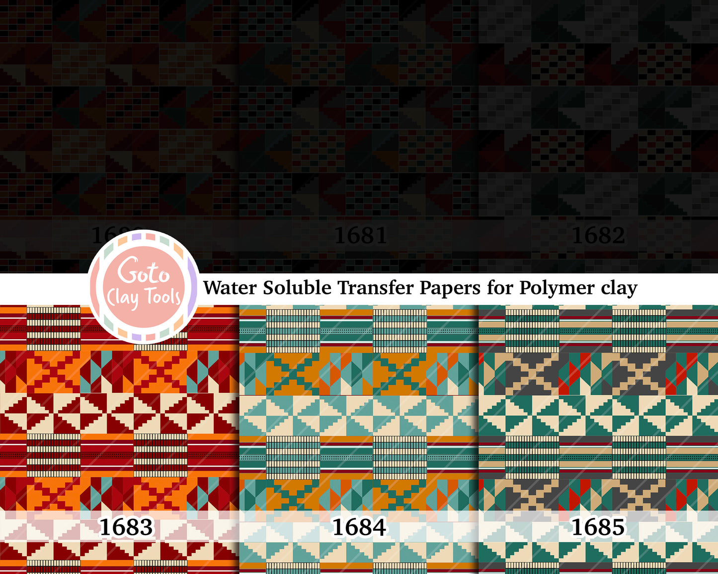 Water soluble Transfer paper for polymer clay, African Kente pattern, polymer clay image transfers, magic transfer paper