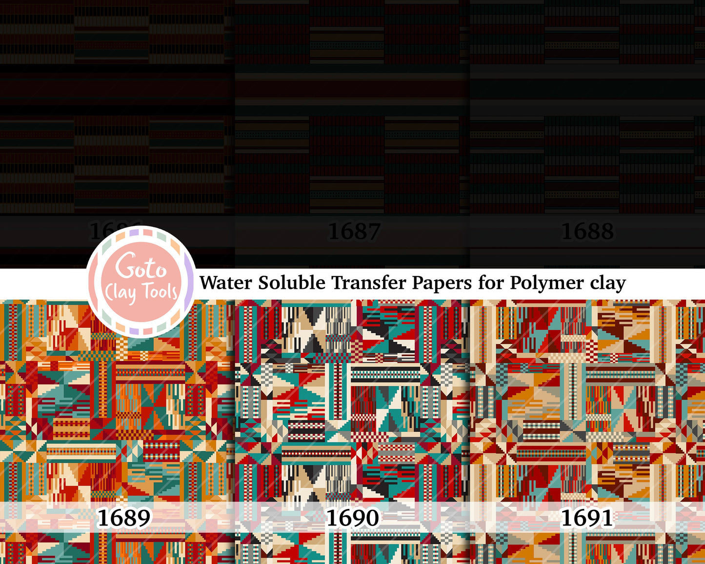 Water soluble Transfer paper for polymer clay, African Kente pattern, polymer clay image transfers, magic transfer paper