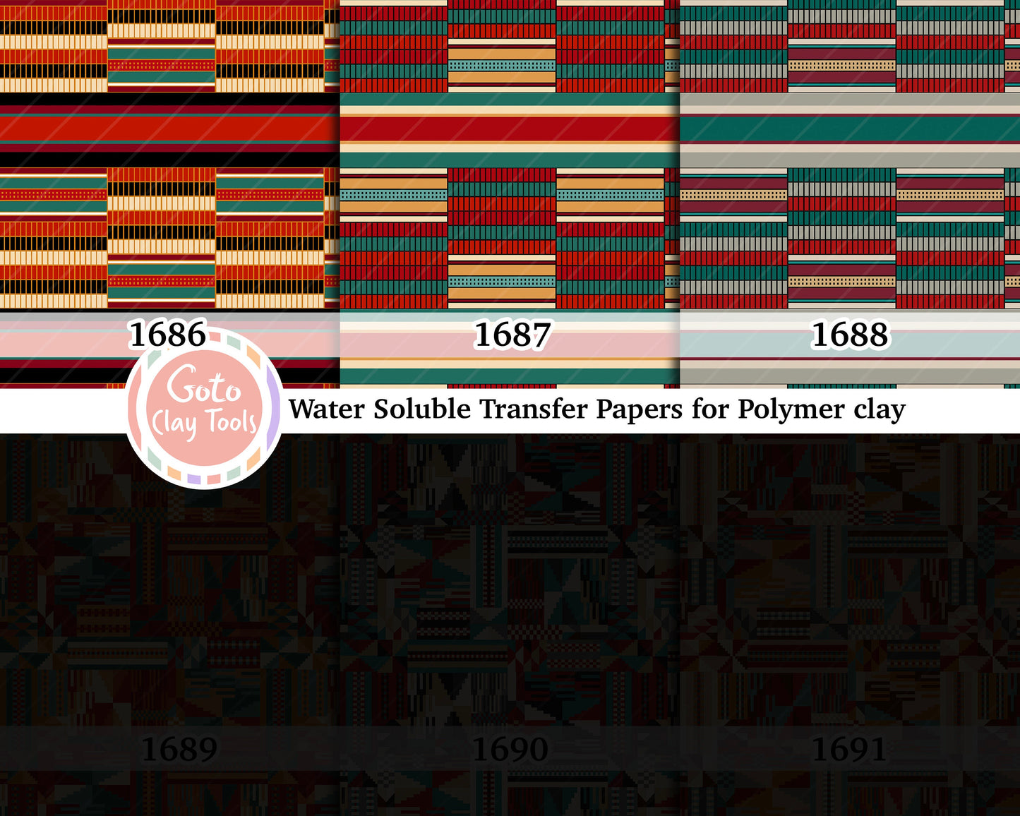 Water soluble Transfer paper for polymer clay, African Kente pattern, polymer clay image transfers, magic transfer paper
