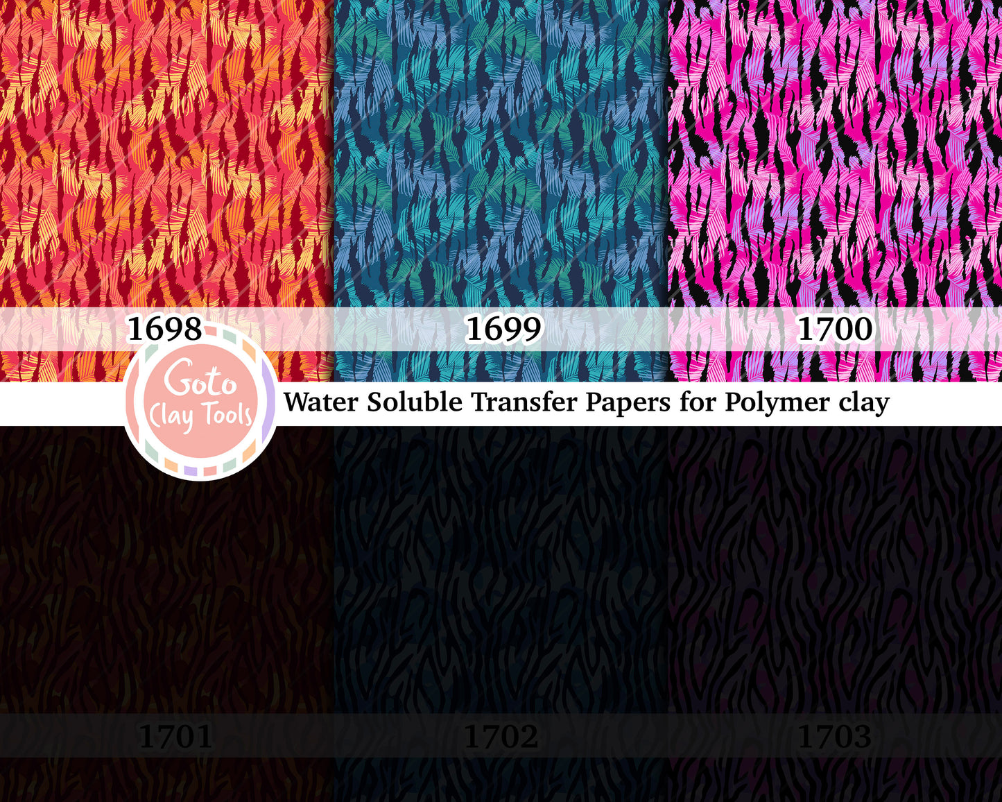 Water soluble Transfer paper for polymer clay, Neon animal skin pattern, polymer clay image transfers, magic transfer paper